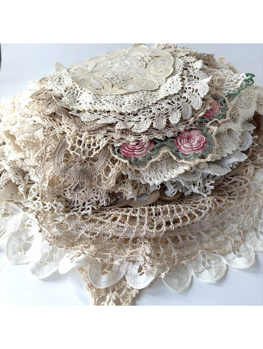 50 Pc VTG Heirloom Estate Crochet Lace Doily Lot Victorian Cottage Chic Wedding